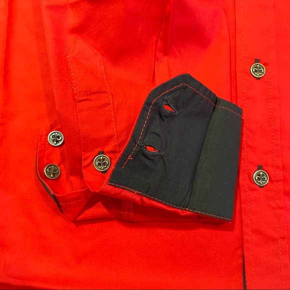 Victorious Men’s Embroidered Button Down Shirt with Rhinestones Size S Red - Picture 5 of 9